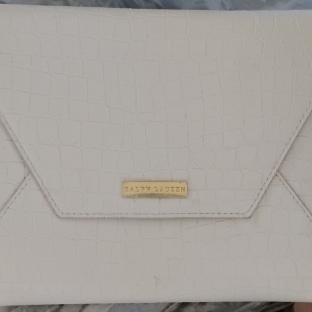 Ralph Lauren White Croc Embossed Clutch